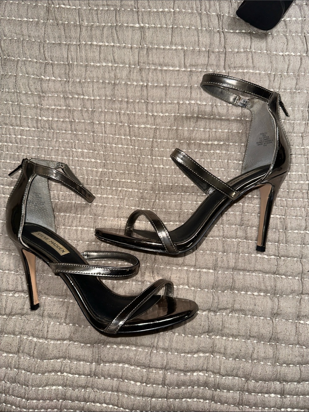 Steve Madden Metallic Pewter Strappy Stiletto Sandals